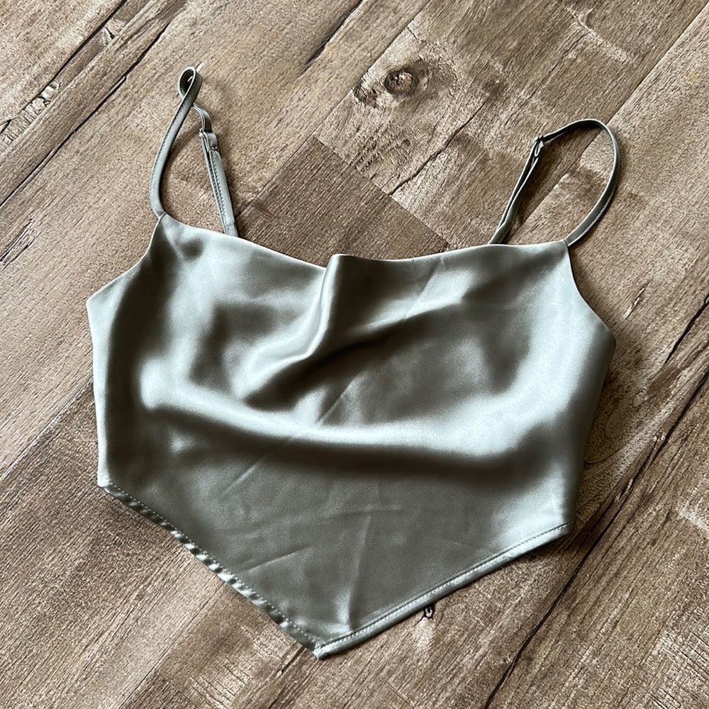 Forever 21 Sage green silky satin handkerchief cropped top size small